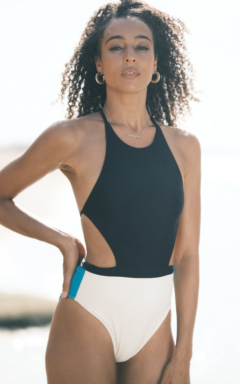 Chiloé One Piece Black, Teal and White